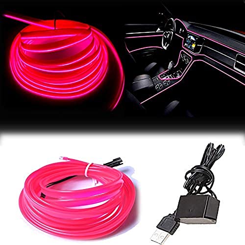 El Wire Pink Interior Car LED Strip Lights, 5M Neon Wire USB 5V with Fuse Protection for Automotive Interior Decoration, with 6mm Sewing Edge - color: Pink, size: 5 M