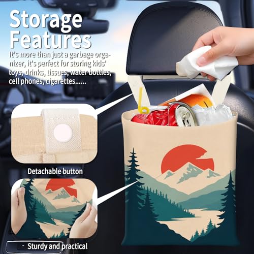 Hanging Car Garbage Bag, Cute Car Trash Can Bag, Automotive Accessories for Women Men Mountain Lake Reflection