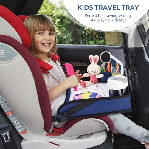 COOLBEBE Kids Travel Tray for Toddler Car Seat, Travel Tray for Airplane, Toddler Car Seat Lap Tray, Carseat Table Tray for Kids Travel Activities (Navy Blue) - color: Navy Blue