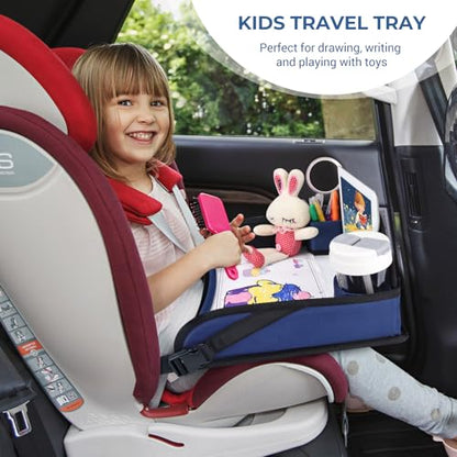COOLBEBE Kids Travel Tray for Toddler Car Seat, Travel Tray for Airplane, Toddler Car Seat Lap Tray, Carseat Table Tray for Kids Travel Activities (Navy Blue) - color: Navy Blue