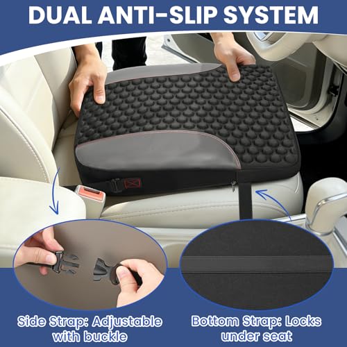 Car Seat Cushion for Driving, Driver Seat Pad with Honeycomb Message Dots - Ergonomic Auto Car Seat Pillow for Long Drives, Office Chair, Truck, Wheelchair - Coccyx & Lower Back Pain Relief - Black