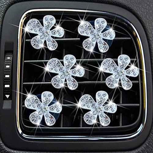 Bling Flower Air Vent Clips, 6 Pcs Cute Daisy Air Fresheners, Diffuser With Rhinestone Interior Decoration Charm, Diamond Decor Accessories for Women Girls