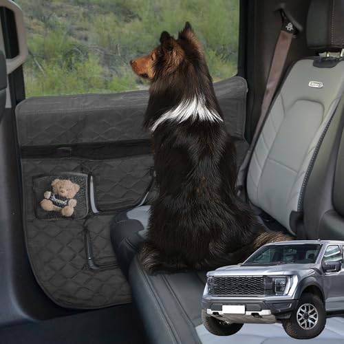 Dog Car Door Protector Compatible with Ford F-150 2015 2016-2021 2022 2023 Thickening Pet Vehicle Door Guard Cover with Storage Pocket Anti-Scratch Nonslip Machine Washable Black (2 Pack) - size: F-150 2015-2023