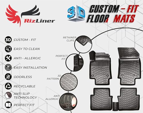 RizLiner Ford Explorer 2020-2026 6 Seats Floor Mats Custom Fit Rubber 3D Car Mats Laser Measured 1st & 2nd & 3rd Row Floor Liners All Weather Waterproof Odorless Non-Slip (Front & Rear) - size: Explorer 2020 - 2026 (6 Seats)