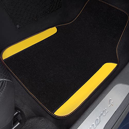 CAR PASS Waterproof Universal Fit Car Floor Mats, Car Mats Fit for SUV,Vans,sedans, Trucks,Set of 4pcs Car Carpet with Driver Heel Pad (Black and Yellow) - color: Black and Yellow