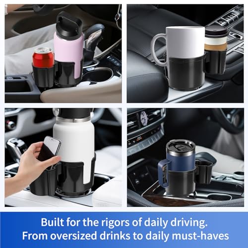Car Cup Holder Expander W/Offset Adapter, 2-in-1 Cup Holder Extender for Large Bottles up to 4.3", Adjustable Base Fits Stanley, Hydro Flask, Yeti, Universal Car Cup Holder for Most Vehicles