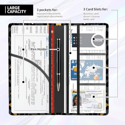 Leather Car Registration and Insurance Card Holder, Cute Car Accessories Vehicle Glove Box Car Organizer for Documents, Cards, License Luxury Golden Black Leopard - color: Luxury Golden Black Leopard