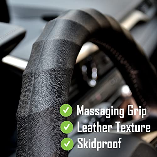 Silicone Car Steering Wheel Cover Universal Grip Steering Protective Cover with Pattern and Massaging Grip for Most Cars, SUVs, Trucks, and Vans