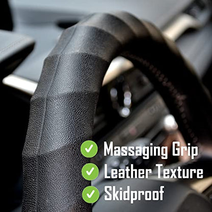 Silicone Car Steering Wheel Cover Universal Grip Steering Protective Cover with Pattern and Massaging Grip for Most Cars, SUVs, Trucks, and Vans