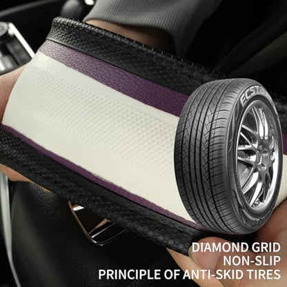 3D Steering Wheel Cover Great Grip with 3D Honeycomb Hole, Anti-Slip Sporty Design, Universal 15 inch(Black with Purple) - color: Black with Purple, size: Round-Middle[14.5''-15'']