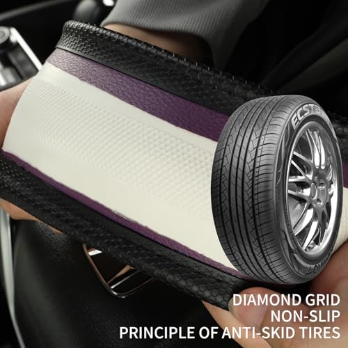 D Shaped Steering Wheel Cover Great Grip with 3D Honeycomb Hole, Anti-Slip Sporty Design, Universal 15 inch(Black with Purple) - color: Black with Purple, size: D Shaped-Middle[14.5''-15'']