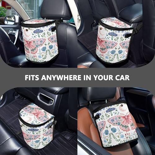 MNSRUU Car Trash Can with Lid, Butterfly Mushroom Flower Car Trash Bag Hanging Organizers and Storage for Front Back Seat, Leak-Proof Trash Bin - color: Butterfly A16801