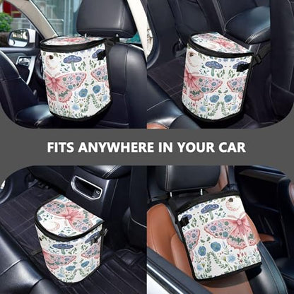 MNSRUU Car Trash Can with Lid, Butterfly Mushroom Flower Car Trash Bag Hanging Organizers and Storage for Front Back Seat, Leak-Proof Trash Bin - color: Butterfly A16801