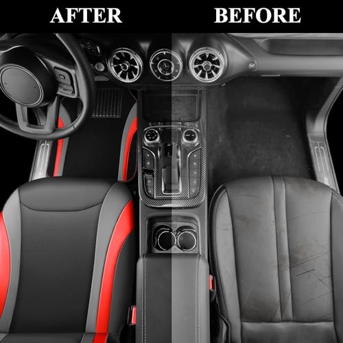 CAR PASS Leather Car Seat Covers Full Set with Waterproof Car Floor Mats,Airbag Compatible,Automotive Interior Covers for Cars Sedans,Trucks,Vans,SUV with Car Carpet Mats(Black and Red) - color: Red Black