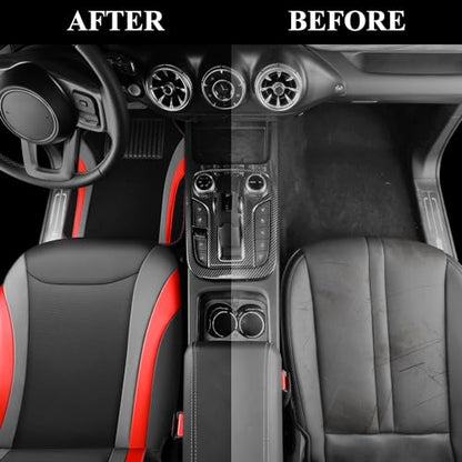 CAR PASS Leather Car Seat Covers Full Set with Waterproof Car Floor Mats,Airbag Compatible,Automotive Interior Covers for Cars Sedans,Trucks,Vans,SUV with Car Carpet Mats(Black and Red) - color: Red Black