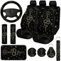 15 Pcs Boho Celestial Snake Seat Covers Full Set Thick Car Front and Back Steering Wheel Cover Seatbelt Strap Armrest Pads Cup Mat Wrist Strap Key Chains for Auto Truck - style: Snake
