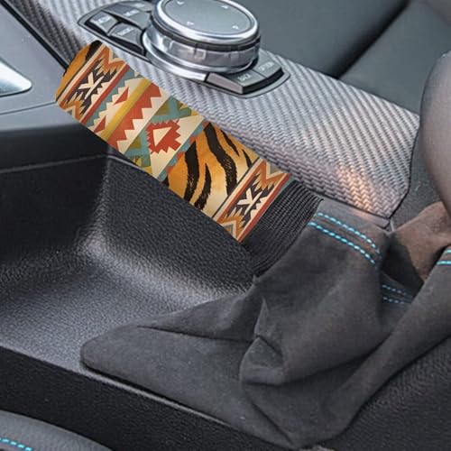 AFPANQZ Car Gear Shift Knob Cover + Hand Brake Sleeve Covers Knob Cover Cloth Sleeves Aztec Tiger Pattern Machine Washable Polyester Fabric Car Decoration 2 PCS Set - color: Aztec Tiger Pattern