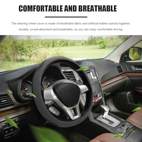 Car Steering Wheel Cover, Leather Breathable Ice Silk Auto Wheel Wrap with Anti-Slip Lining, Scratch-Resistant Elastic Protector Fit for 14.5-15 Inch Steering Wheels (Gray) - color: Gray