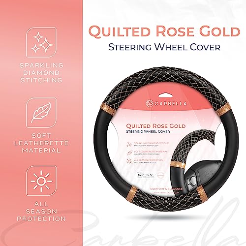 Carbella Rose Gold Quilted Steering Wheel Cover - Elegant Craft 15" Steering Cover for Cars, Trucks, SUV Accessories Accent - color: Rose Gold Quilted