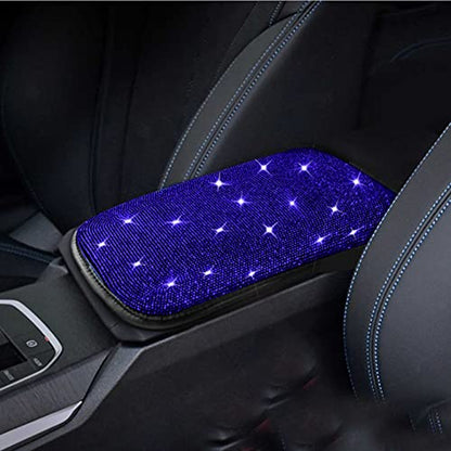 Bling Bling Car Armrest Cover Auto Center Console Protective Cover Luster Crystal Rhinestone Car Arm Rest Cushion Pad Car Interior Accessory (Bling-Blue) - color: Bling-Blue
