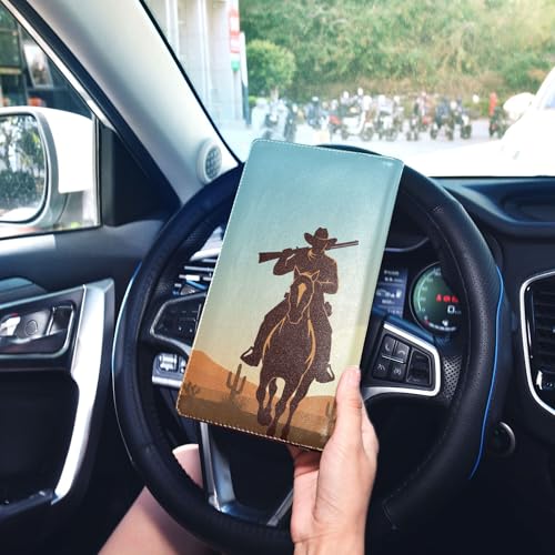 linqin Car Registration and Insurance Card Holder, Western Cowboys Glove Box Organizer Card Document Wallet - color: Western Cowboys