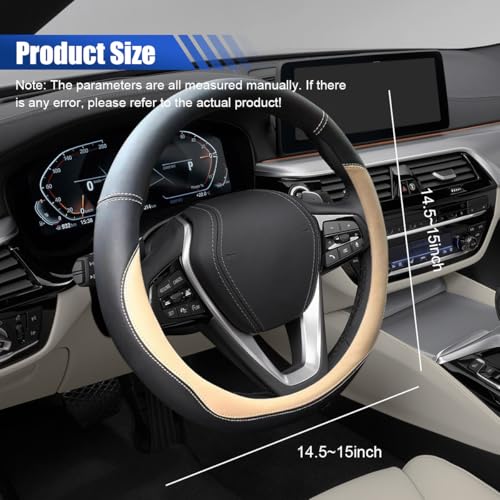 14.5"-15" Car Steering Wheel Cover, Anti-Slip Breathable Microfiber Leather Car Wheel Protector, Universal Auto Interior Heat Resistant UV Protection Accessory for Sedan SUV (Beige-15)