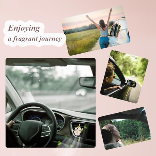 ORIESSE Flower Car Vent Clips 2pcs Pink Daisy Bouquets Flowers Air Freshener Girly Car Decorations Interior Aesthetics for Women Refillable Car Diffuser