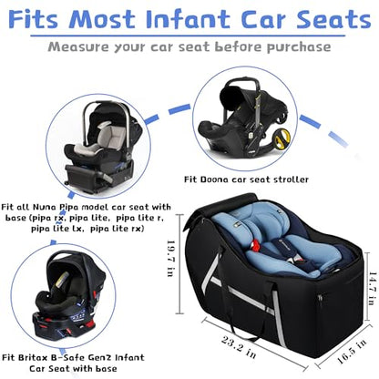 Infant Car Seat Travel Bag for Airplane Compatible with All Nuna Pipa Car Seat and Base,Chicco KeyFit 30 and Base, Padded Car Seat Bags for Air Travel,Car Seat Gate Check Bag with Side Pocket, Black - color: Black