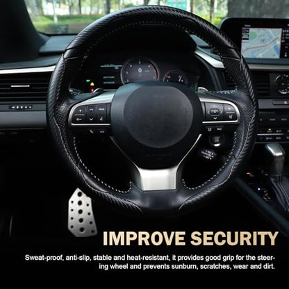 3PCS Steering Wheel Cover, Carbon Fiber Anti-Skid Steering Wheel protection, Car Steering Wheel Cover for Men/Women, Segmented & Wavy Design, Universal Car Interior Accessories (Black)