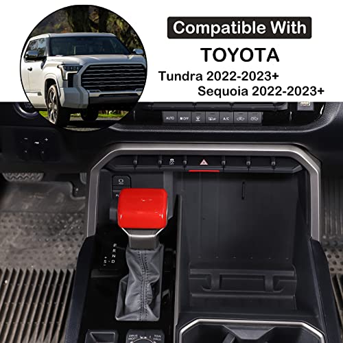 Aunginsy Car Gear Shifter Hand Brake Trim Cover Compatible with Toyota Tundra 2022+, Sequoia 2023+ & Tacoma 2024+, Automatic Center Console Gear Shift Head Knob Scratch Protector Cover ABS Accessories - color: Red(A)