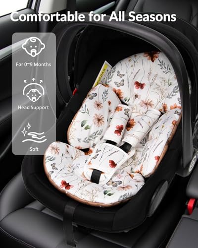 Generic Infant Car Seat Insert Compatible with Mamaroo Swing & Graco Swing and Infant Car Seat, Newborn Insert Baby Head Body Support, Reversible Design, Breathable Fabric, 1Pcs - Brown Wildflower - color: Brown Wildflower