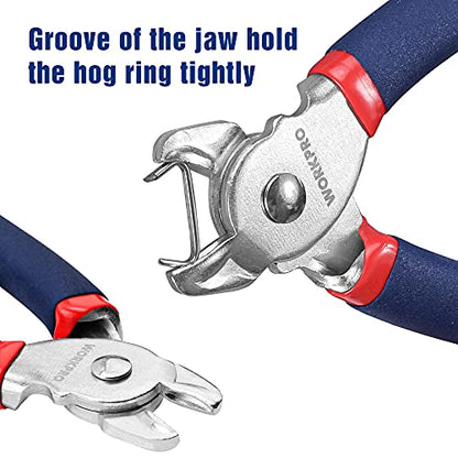 WORKPRO Hog Ring Pliers with 500 Pcs 3/4" Hog Rings, Galvanized Steel Hog Rings Perfect for Furniture Upholstery, Auto Upholstery, Plastic Meat & Sausage Casings - style: Flat Hog Ring Pliers Set