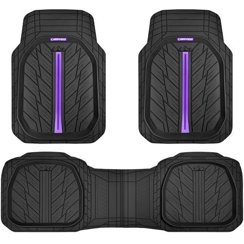 CAR PASS Tire Tread DeepDish Rubber Floor Mats for car Heavy Duty car mats All Weather, Universal XL~M Trim to Fit for Truck SUV Vehicle Automotive, Waterproof car mats 3 Piece (Purple Black) - color: Purple Black