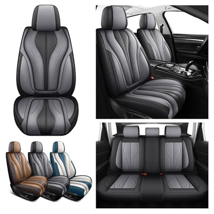 Red Rain Black and Grey Car Seat Cover Universal Leather Car Seat Cover Breathable Auto Seat Cushion Cover 5 Seater (ATM-Black+Gray) - color: ATM-Black+Gray