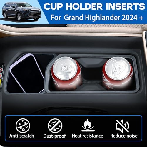 2PCS Center Console Cup Holder Inserts for 2024 2025 2026 Toyota Grand Highlander Accessories TPE Cup Holder Protector Drink Holder Coaster Liner for Grand Highlander Interior Black - size: for Grand Highlander 2024-2026