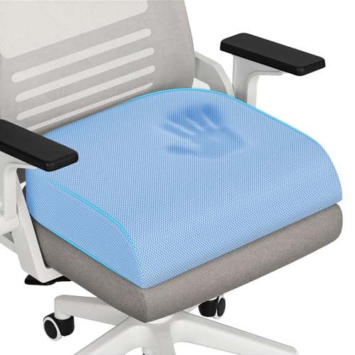 XLarge Seat Cushion, Memory Foam Cushion for Long Sitting Hours on Office Chair, Home & Car, Non-Slip Chair Pad for Relieving Back & Sciatica & Hip & Coccyx Pain (Light Blue)