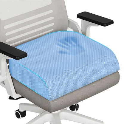 XLarge Seat Cushion, Memory Foam Cushion for Long Sitting Hours on Office Chair, Home & Car, Non-Slip Chair Pad for Relieving Back & Sciatica & Hip & Coccyx Pain (Light Blue)