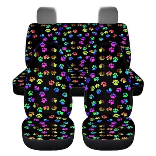 Howilath Cute Colourful Dog Paw Print 4 Packs Auto Seats Protector Elastic Anti-Slip Car Front & Rear Car Seat Covers Interior Accessories All Weather Universal - color: Cute Colourful Dog Paw Print