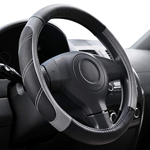 Elantrip Leather Large Steering Wheel Cover 15 1/2 to 16 inch Soft Grip Breathable for Car Truck SUV Jeep Anti Slip Black and Gray - color: Black and Gray, size: 15 1/2 - 16 Inch