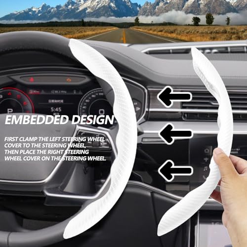 2pcs Universal Fit Carbon Fiber Steering Wheel Cover, Anti-Skid Steering Wheel Cover/Segmented Steering Wheel Protector/Car Interior Accessories (White) - color: White