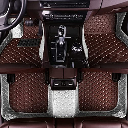 Custom Personalized Floor Mats - Luxury Full Coverage All Weather Floor Mats, Anti-Slip Leather Mat Set, Fits 98% of Cars, Trucks & SUVs (Brown with White) - color: Brown with white