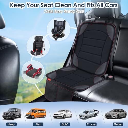 Car Seat Protector for Child Car Seat - Waterproof Non-Slip Leather Mat with 2 Mesh Pockets, Universal Seat Cover for Baby, Pets & Vehicles(2-Pack,Black) - color: 2 Pack Black