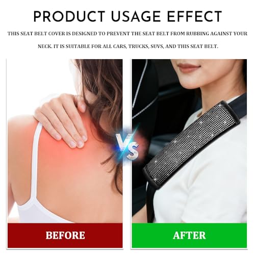2PCS Bling Seat Belt Covers, Seat Belt Cover Pad, Car Seatbelt Shoulder Pads with Rhinestone, Auto Accessories Comfortable Automotive Neck Shoulder Mat Cushion for Car Truck SUV (White) - color: White