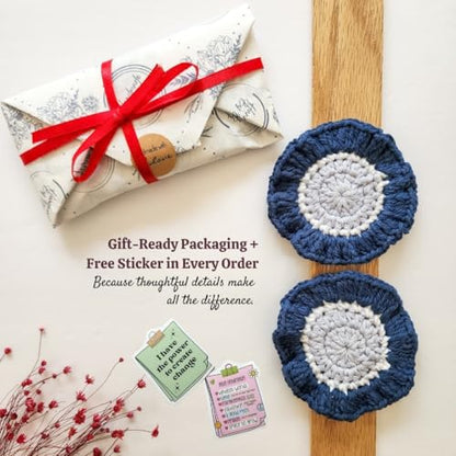 Cotton Crotchet Ruffled Flower Coaster Set (Coastal Breeze) - color: Coastal Breeze