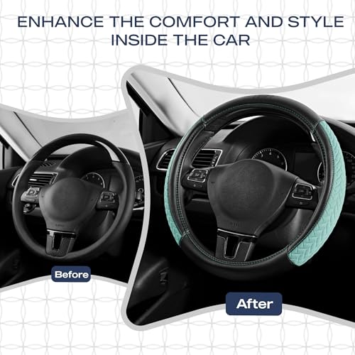 Skechers Steering Wheel Cover,Max Cushioning Leather Steering Wheel Cover Universal Fit 14" 1/2-15" Car Wheel Protector for Men Women Fit Suvs,Vans,Sedans,Car,Trucks,Mint - color: Mint