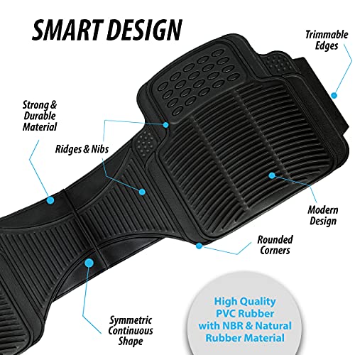 ZONETECH All Weather Rubber Car Interior Floor Mats 3-Piece Trimmable Waterproof Odorless Black Heavy Duty Universal Fit - size: 3-Piece Trimmable Floor Mats