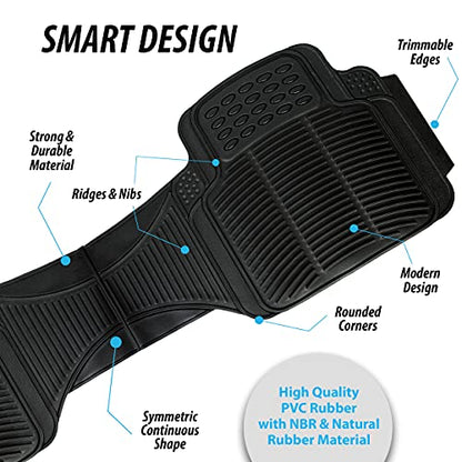 ZONETECH All Weather Rubber Car Interior Floor Mats 3-Piece Trimmable Waterproof Odorless Black Heavy Duty Universal Fit - size: 3-Piece Trimmable Floor Mats