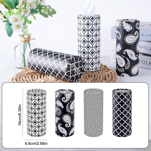 Car Tissues with Facial Tissue, 4 Pack Geometric Tissue Cylinder for Car Cup Holder, 2 Ply 50 Count Travel Tissues Tube for Console, Minimal Pattern Car Accessories