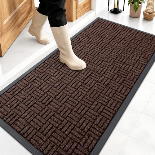 OLANLY Front Door Mat Outside Entrance 47x23, Absorbent, Heavy Duty Sturdy Natural Rubber Doormat Indoor Outdoor, Stain and Fade Resistant, Non-Slip Backing Low Profile Floor Mat for Entryway, Brown - color: Brown, size: 47" X 23"