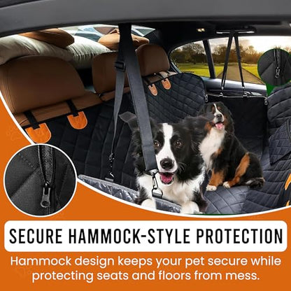 Dog Car Seat Cover for Back Seat - 600D Waterproof Pet Seat Cover | Black Car Seat Covers for Dogs | Anti-Slip Back Seat Extender for Dogs with Side Flap | Durable Dog Hammock for Car, SUVs & Trucks